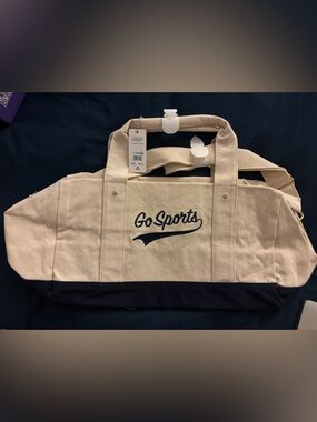 Favorite Daughter Canvas Duffel Bag in Natural and Navy